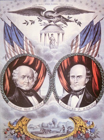 自由土壌党」のマーティン・バン・ビューレン（1782-1862）とチャールズ・F・アダムス（1807-86）が描かれた大統領選挙ポスター 作： American School
