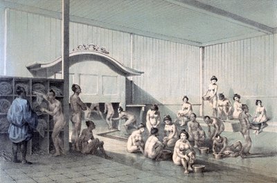 シモダの大浴場、1856年（着色されたアクアチント） 作： American School