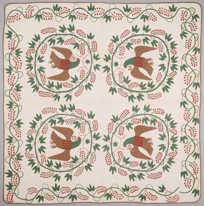 キルト、1840-50年頃（アップリケ・コットン 作： American School