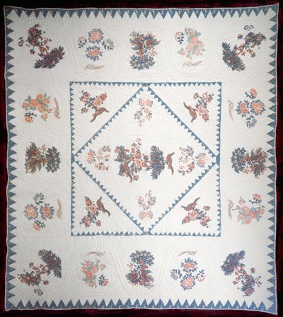 Broderie Perse製のキルト、1800年頃（キルト地に適用、プリントされた綿） 作： American School