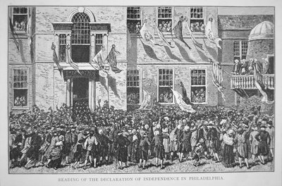 フィラデルフィア市民に独立宣言を読み上げる（1776年7月8日）（リトグラフ 作： American School