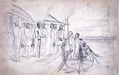 フォスター将軍によるシャーマン将軍のオジーシー川でのレセプション 作： American School