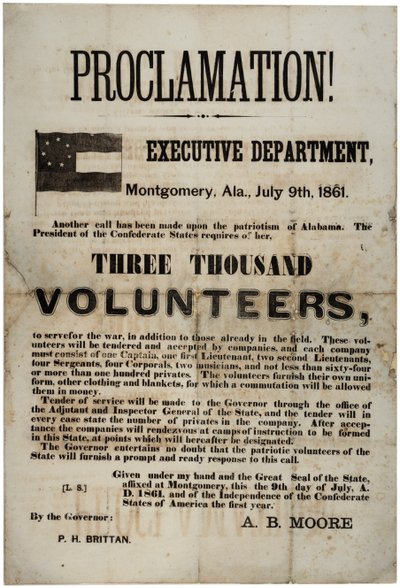 1861年7月9日、3000人のボランティアを要求する採用ブロードサイド 作： American School