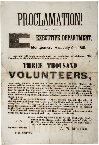 1861年7月9日、3000人のボランティアを要求する採用ブロードサイド 作： American School