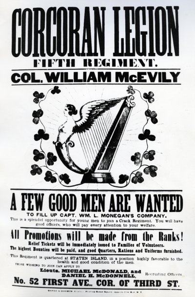 コーコランレギオンの募集ポスター、1862年（印刷された紙） 作： American School