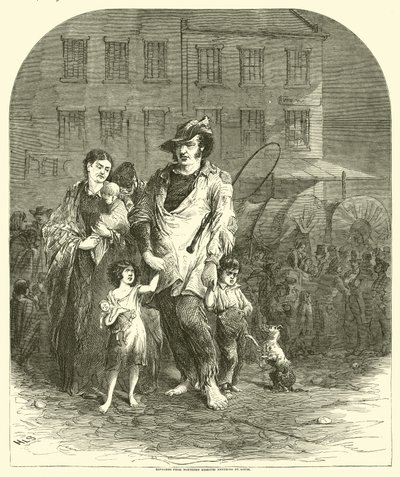1864年9月、セントルイスに入る北ミズーリ州の難民 作： American School