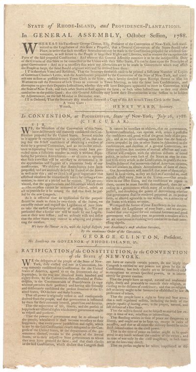 1788年10月の憲法修正のためのNYS提案を印刷する決議 作： American School