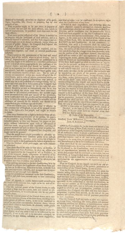 1788年10月の憲法修正のためのNYS提案を印刷する決議 作： American School