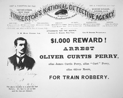 ピンカートンの全米探偵社が発行したオリバー・ペリー逮捕の報奨ポスター 作： American School