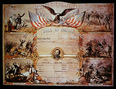 カンバーランド連邦軍に従軍した男性に発行された栄誉賞の証書 作： American School