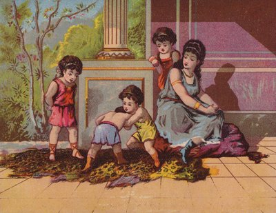 遊んでいる子供たちとローマの女性 作： American School