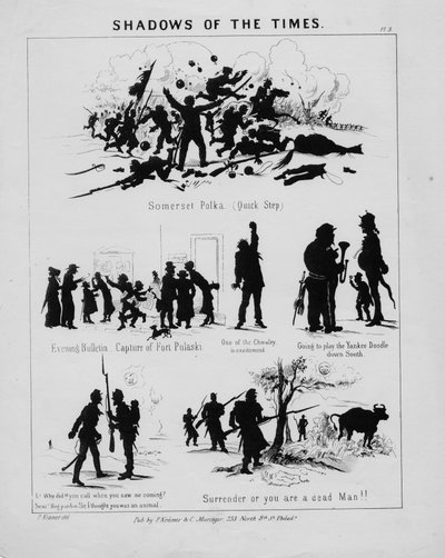 時代の影、プレート3、P。クレイマー＆C.ムリンジャー、フィラデルフィア発行、1862年 作： American School