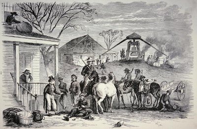 シャーマンのバマーズ」、1864年の「海への行進」の際のサウスカロライナでの略奪行為（リトグラフ） 作： American School