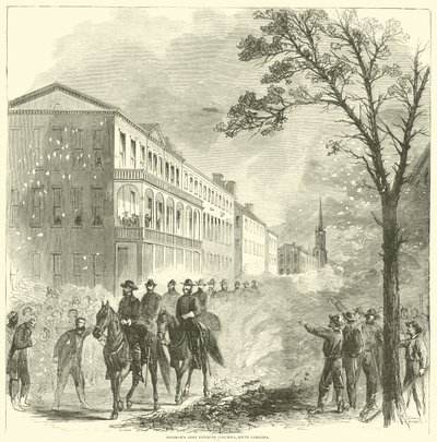 1865年2月、サウスカロライナ州コロンビアに入るシャーマン軍 作： American School