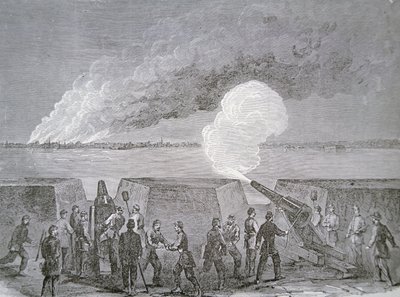 チャールストンの包囲戦、砲撃を受けて燃える街、1864年1月3日、Harper