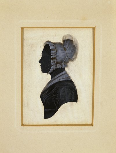 女性のシルエット」1830-1840年頃（織紙に黒インク、茶と白のチョークで線を描く 作： American School