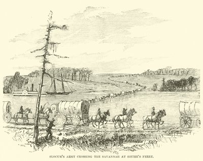1865年1月、シスターズフェリーでサバンナを横断するスローカム軍 作： American School