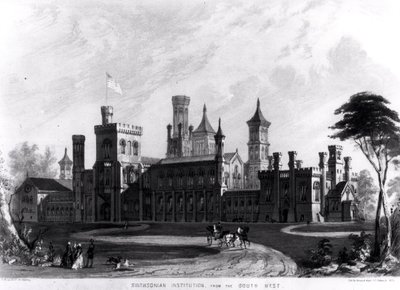 1849年にサロニーウントメジャーによって彫刻されたロバートD.オーウェンによる「公共建築のヒント」からの南西部のスミソニアン協会 作： American School