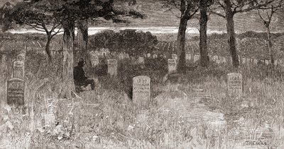 19世紀、ヴァージニア州アーリントン郡、アーリントン国立墓地の兵士たちの墓（1884年発行の『The Century Illustrated Monthly Magazine』より）（エングレーヴィング）。 作： American School