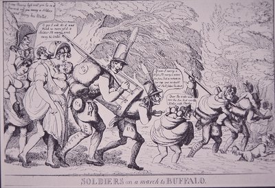 バッファローへの行進をする兵士たち（銅版画 作： American School