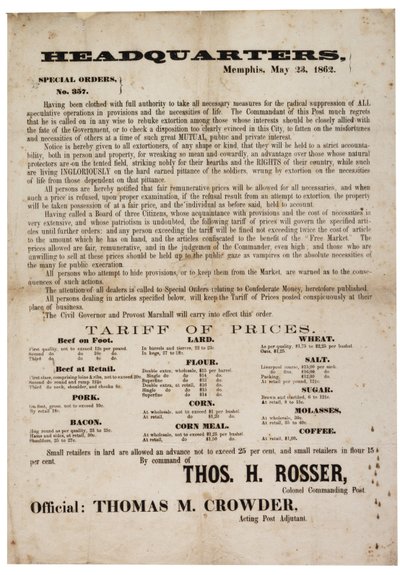 特別注文番号1862年5月23日、憶測を防ぐための食品価格の公開357 作： American School