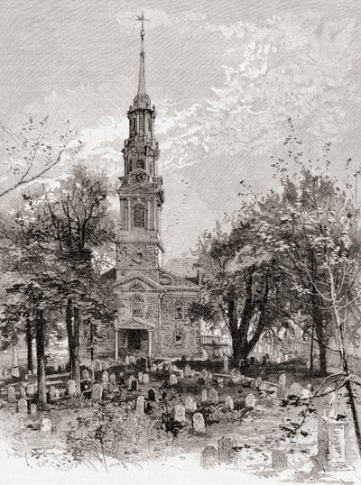 19世紀のニューヨーク、セント・ポール教会（「The Century Illustrated Monthly Magazine」1884年発行より）（エングレーヴィング 作： American School