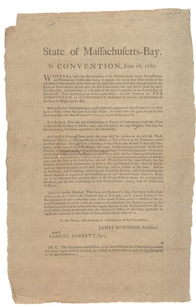 1780年6月16日、コンベンションにおけるマサチューセッツ州、州憲法 作： American School