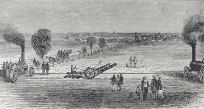 パターソンの農場で蒸気プラウ、1869年の「ハーパーズウィークリー」からのイラスト 作： American School