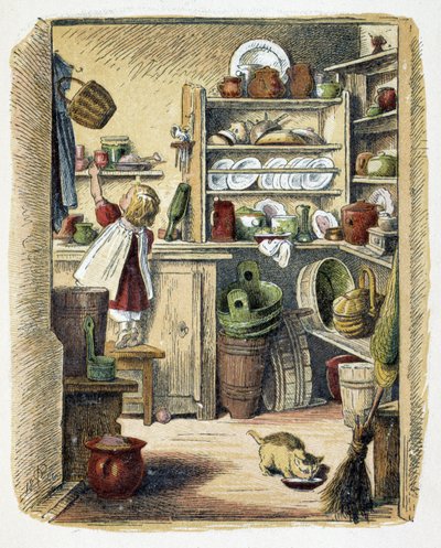 子供の遊び「Schnik, schnak, trifles for the little ones」のキッチンでの収納。New York, The broad way Ludgate n.d. c. 1890. 作： American School