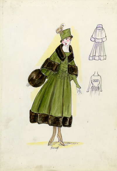 テーラード・スーツ、ドゥーセ、1916年秋（紙に鉛筆と水彩画） 作： American School