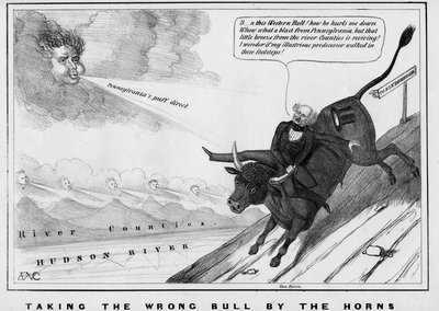 ジョンチャイルズ、ニューヨーク発行、1840年頃、角で間違った雄牛を取ること、 作： American School