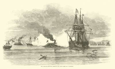 1862年7月、ヴィックスバーグ沖の北軍艦隊を駆け抜けるアーカンソー 作： American School