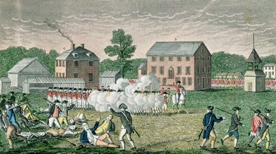 1775年4月19日、レキシントンの戦い、コネチカット州史コレクション、ジョンワーナーバーバー作、A。ドゥーリトル、1832年 作： American School