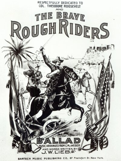 The Brave Rough Riders」、ソングシートのカバー、印刷：Bartch Music Publishing Co, New York 作： American School