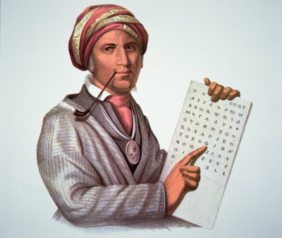 チェロキーの学者、セコイヤ（1776-1843）（カラーリトグラフ 作： American School