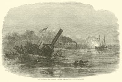 1864年10月、プリマス沖で北軍の砲艦を攻撃した南軍のラムアルバマール 作： American School