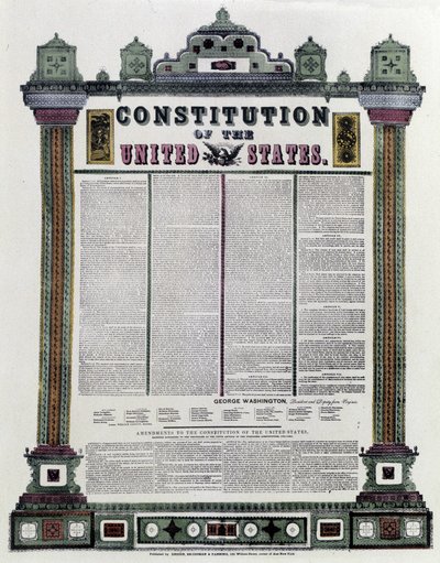 アメリカ合衆国憲法（アメリカ憲法）は、1787年に署名され、1789年に適用されました。 作： American School