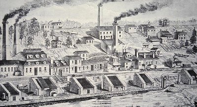 ブランディワイン川沿いにあるデュポン社の火薬工場（線刻画） 作： American School
