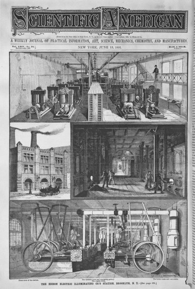 エジソン電気照明Cosステーション、イラスト、サイエンティフィックアメリカン、1891年 作： American School