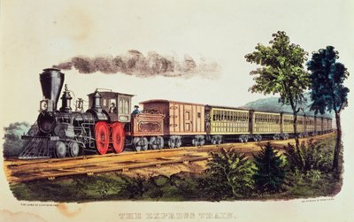 急行列車、ナサニエルキュリアー（1813-88）とジェームスメリットアイブス（1824-95）によって刻まれた（カラーリソ） 作： American School