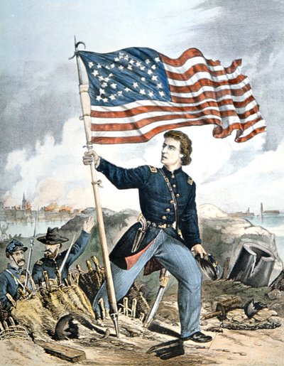 The Flag Again, Waves Over Sumter」キンメル＆フォースター社の刻印（カラーリトグラフ 作： American School