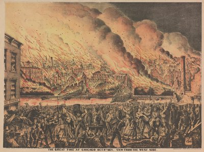 シカゴの大火、10月9日、1871年西側からの眺め 作： American School