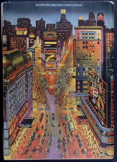 グレートホワイトウェイタイムズスクエア、ニューヨーク市、ニューヨークのイラスト入りイラスト、1938 作： American School