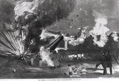 1861年4月12日、「ハーパーズウィークリー」からの1861年4月12日の砲撃時のサムター要塞の内部 作： American School
