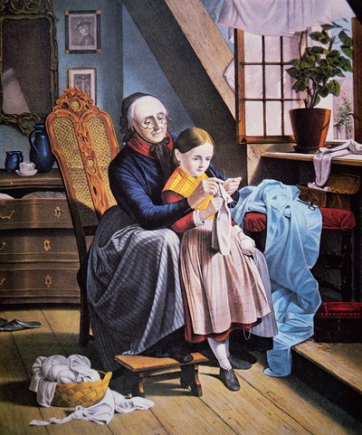 The Knitting Lesson」（Currier & Ives社刊 作： American School