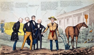 ノースベンドファーマーとその訪問者、HRロビンソン発行の風刺画、c.1840-42 作： American School