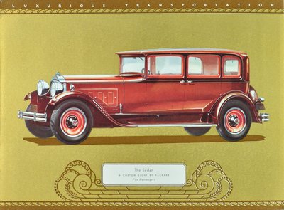 セダン、パッカード社のカスタムエイト、1930年発行（カラーリトグラフ） 作： American School