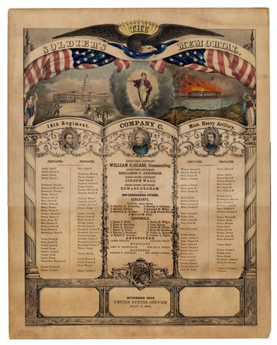 兵士の記念碑：第14連隊、C社、マサチューセッツ重砲、パブ。 Currier＆Ives、1862 作： American School