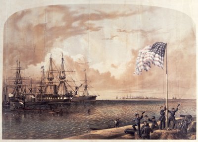 1861年11月7日、ポートロイヤルでの北軍の勝利、1861年のシャーマンとハートの彫刻 作： American School