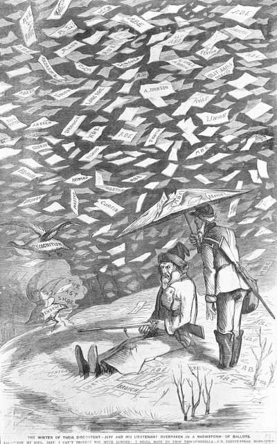 不満の冬、ジェフとその中尉は投票用紙の吹雪で追い抜かれた、1894年頃 作： アメリカの学校